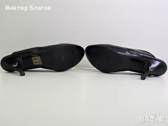 Дамски чехли със среден ток - Естествена кожа, снимка 6 - Дамски обувки на ток - 49879873