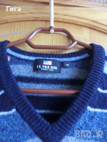USPA US Polo Мъжки пуловер 100% агнешка вълна Размер M, снимка 3 - Пуловери - 39049266