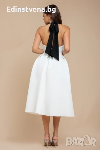 Дамска eлегантна рокля с контрастен дизайн и панделка, снимка 4 - Рокли - 52392123