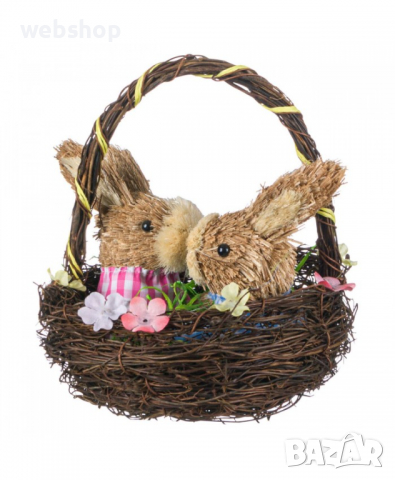 ДЕКОРАТИВНА КОШНИЦА С ДВЕ ЗАЙЧЕТА, снимка 1