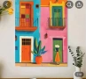 Мечтателна улична сцена: Динамично изкуство на цветни сгради, снимка 1