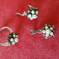 Сребърен комплект с речни перли , снимка 2 - Колиета, медальони, синджири - 44774860