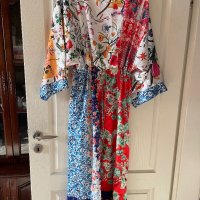 Дълга нова памук памучна елегантна ежедневна рокля тип кимоно широк ръкав флорален принт цветя , снимка 1 - Рокли - 41659723