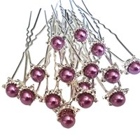 Фуркети тъмно лилава перла и кристали-15 броя в кутия , снимка 1 - Аксесоари за коса - 40582531