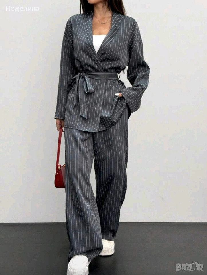 Сет от две части - панталон и сако с колан, снимка 1