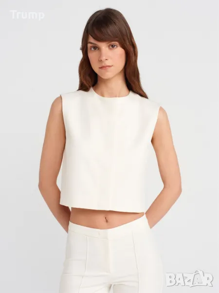 Елегантен Къс топ,потник със скрита копче - екрю, снимка 1