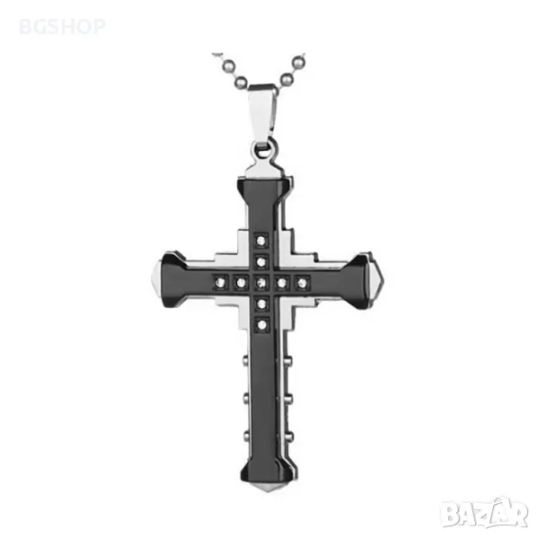Jesus Crystal Cross / Кръстче с камъни - Black, снимка 1