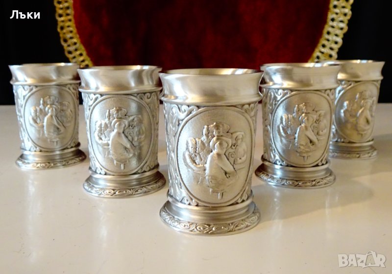 Чаши от калай за ракия,ловци,покер,кръчма. , снимка 1