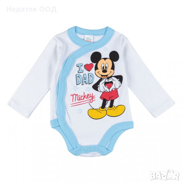 Памучно боди Mickey I Love Dad, 12 - 18 м, Бял/ син, снимка 1