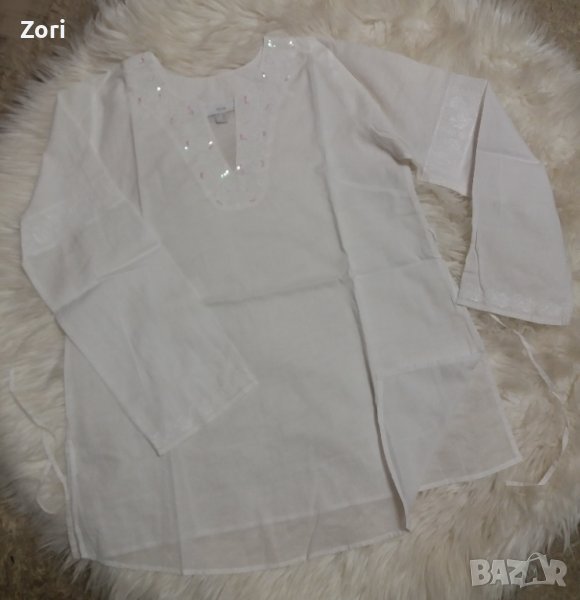 УНИКАЛНО КРАСИВА бяла риза с V-образно деколте с пайети и синци в бохо стил, снимка 1