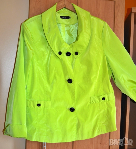 🧥 Дамско сатенено макси яке електриково зелено, лято/есен; 3XL÷5X, снимка 1