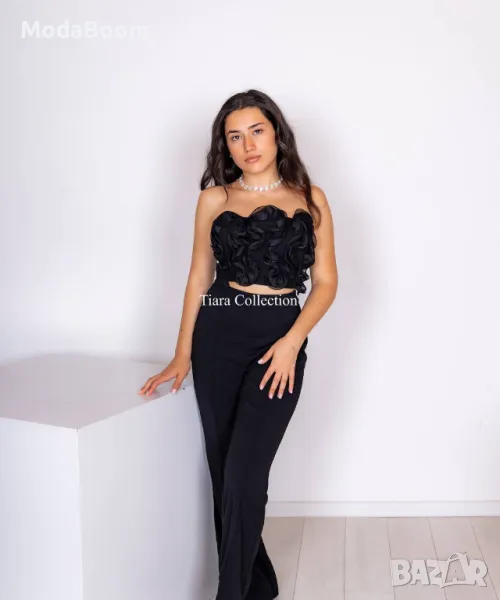 Черен дамски комплект с ефектни рози , снимка 1