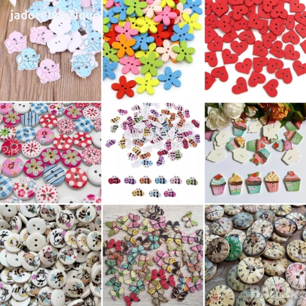 10 бр/к-кт Дървени копчета различни видове и размери, снимка 1