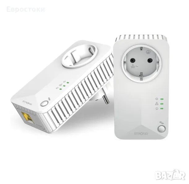 Комплект адаптери STRONG Powerline 600 – 2 броя, двоен PLC контакт, до 600 Mbit/s, снимка 1