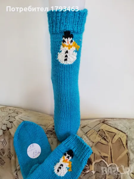 Ръчно плетени дамски коледни чорапи размер 38, снимка 1