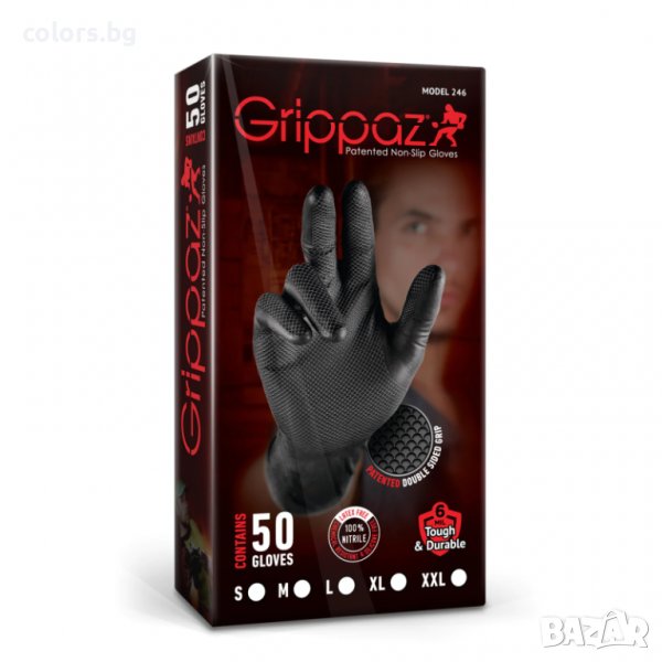 Работни, нитрилни ръкавици Grippaz Black -  кутия 50 бр., снимка 1