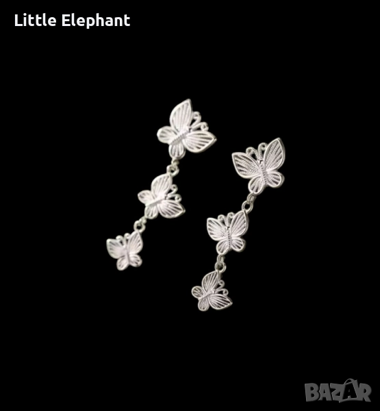Pre order Сребърни висящи обеци пеперуди"Sweet temperament",3 butterflies,колекция"Butterflies"/нови, снимка 1