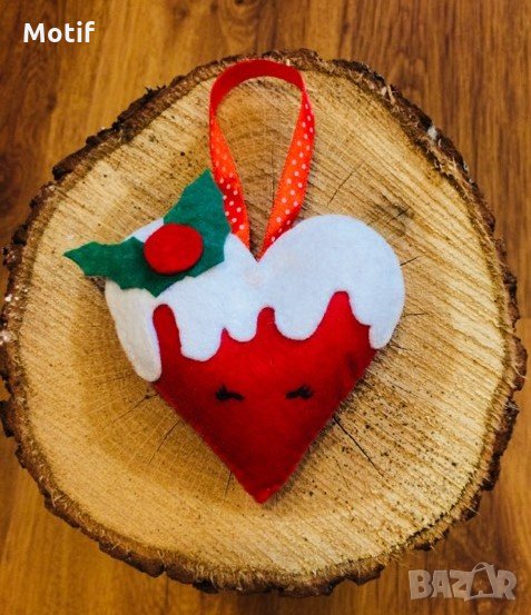 Коледна декорация / Коледна играчка за елха от филц ръчна изработка мече , снимка 1