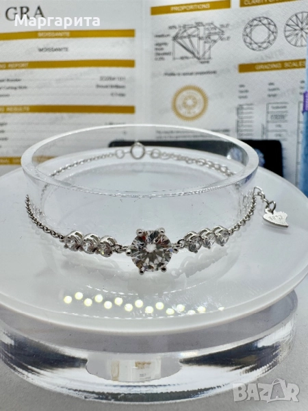 Сребърна гривна с мойсанит (диамант) 1 карат , снимка 1