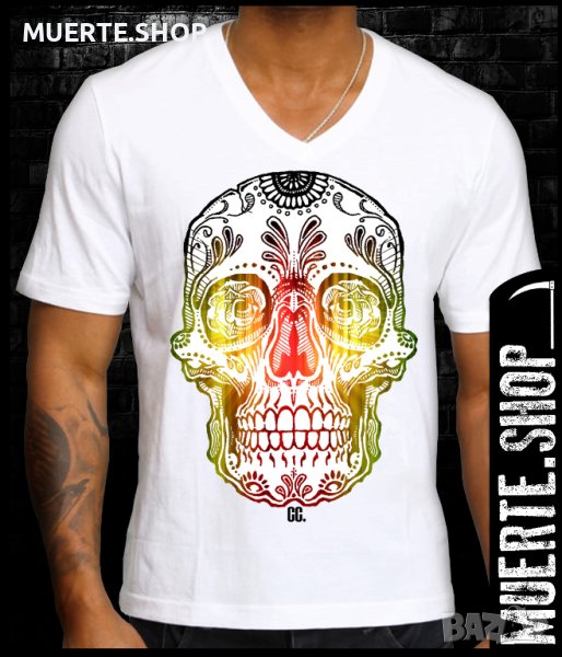 Тениска с щампа COLORED SUGARSKULL, снимка 1