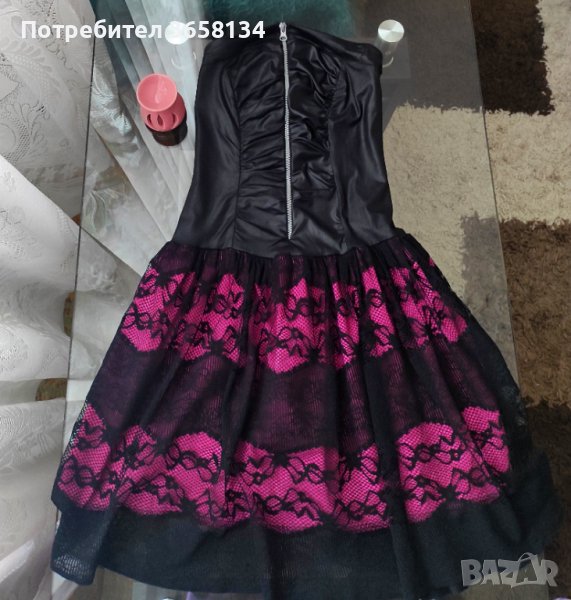 Елегантна кожена рокля с цип и дантела, снимка 1