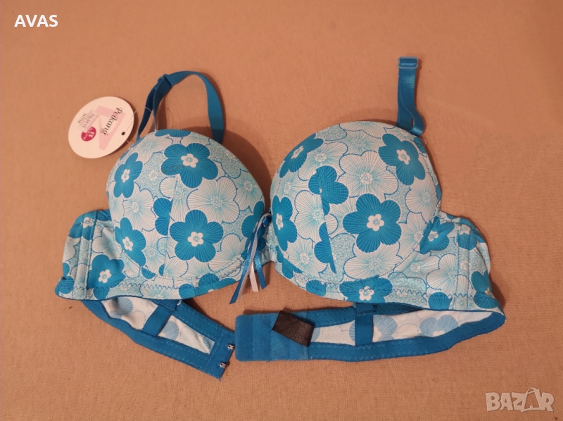 Нов сутиен 34/75B син на цветя push up, снимка 1