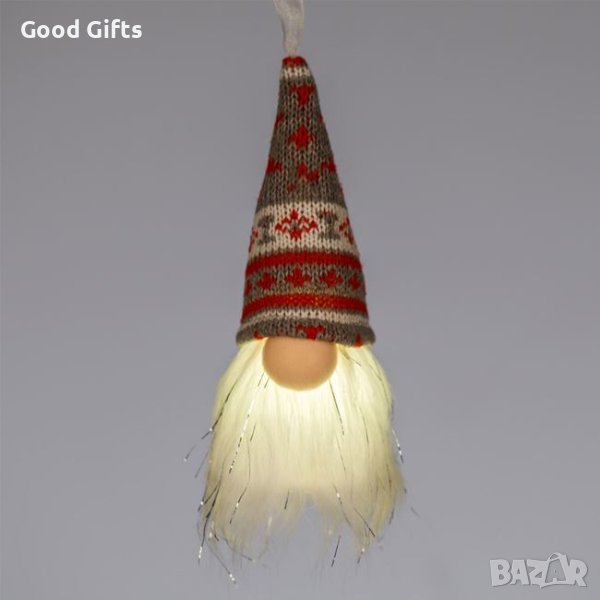 LED Светещ коледен гном със сива шапка, 15см, снимка 1