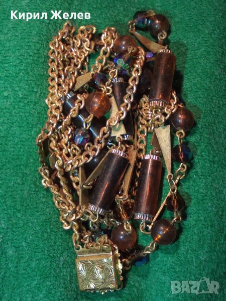 СТАРА РЕТРО АР НУВО СТИЛ ОГЪРЛИЦА БРОНЗ и КАТАЛИН с ПОЗЛАТА и ФИЛИГРАННА ЗАКОПЧАЛКА 36907, снимка 1