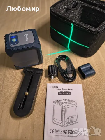 CIGMAN G02 Лазерен нивелир, акумулаторен, въртящ се на 360°, кръстосан линеен лазерен нивелир, снимка 3 - Измервателни инструменти - 50409900