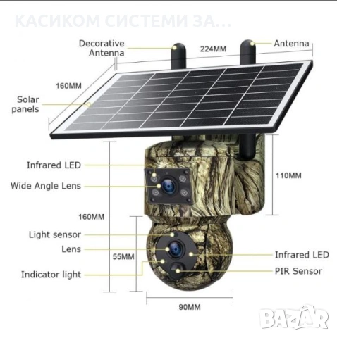 Камуфлажна двойна 4G соларна камера с микрофон, говорител и слот за карта памет  / 6MPX, снимка 2 - IP камери - 53807004