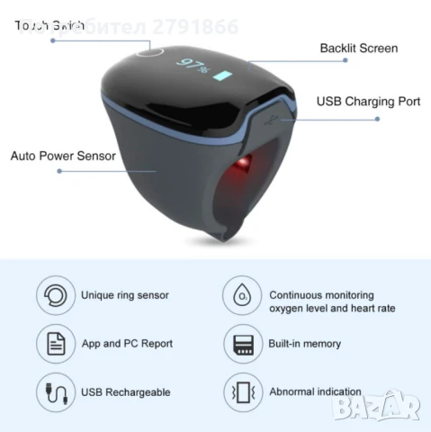 O2ring Bluetooth оксиметър наблюдение на сърдечната честота,кислородна сатурация , снимка 5 - Други - 51117835