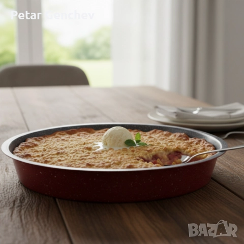 Премиум кръгла тава с мраморно покритие – идеална за сладкиши и печени ястия, снимка 3 - Съдове за готвене - 52540729