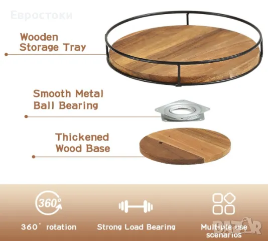 Въртящ се органайзер YUNISS Lazy Susan, дървена въртяща се поставка за съхранение, кухненски , снимка 2 - Прибори за хранене, готвене и сервиране - 48464783