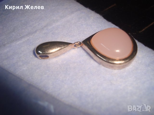 ПОЗЛАТЕН СРЕБЪРЕН АРТ МЕДАЛЬОН СРЕБРО 925 с ЮВЕЛИРНО ШЛИФОВАН РОЗОВ ОПАЛ 25164, снимка 7 - Колиета, медальони, синджири - 35926870