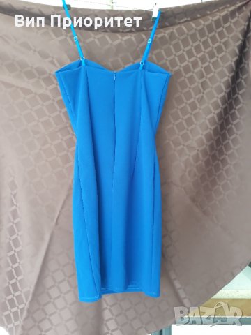 синя елегантна рокля с презрамки регулируеми, снимка 1 - Рокли - 34722081