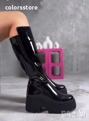 Ботуши на платформа - черен лак - BG20 