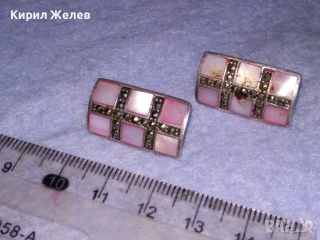 СРЕБЪРНИ СЕДЕФЕНИ АРТ ОБЕЦИ СРЕБРО 925 с ШЛИФОВАН РОЗОВ СЕДЕФ и МАРКАЗИТИ - ЧАСТ от КОПЛЕКТ 27657, снимка 12 - Обеци - 41638266