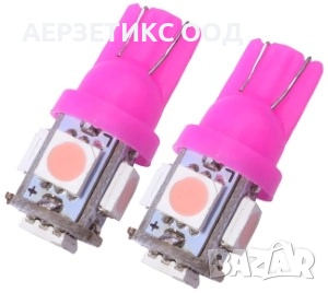 КРУШКА T10 W5W 12V 5LED РОЗОВА