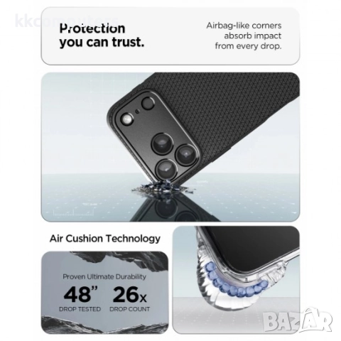 Оригинален кейс Spigen Liquid Air, За iPhone 17 Pro (6.3), Черен и Протектор , снимка 4 - Калъфи, кейсове - 51922863