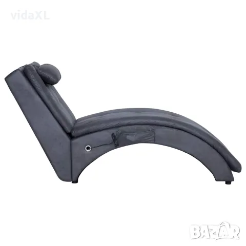 vidaXL Масажираща кушетка с възглавница, сива, изкуствен велур, снимка 3 - Кушетки - 56146488