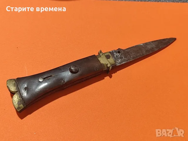 🔪 СТАР АВТОМАТИЧЕН НОЖ С ЧИРЕНИ БИВОЛСКИ РОГ, снимка 4 - Колекции - 56179664