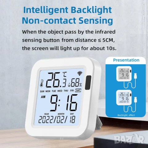 WiFi сензор за температура и влажност с подсветка, снимка 3 - Други стоки за дома - 39690606