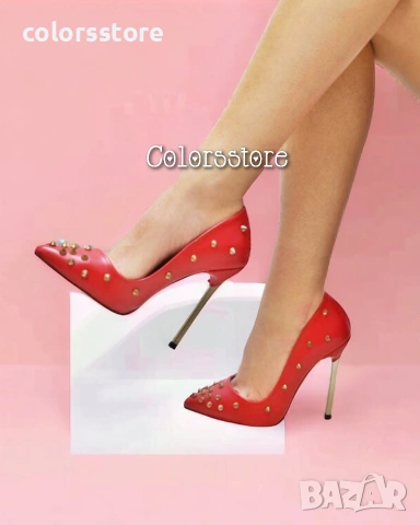 Обувки на ток - червена кожа - 167