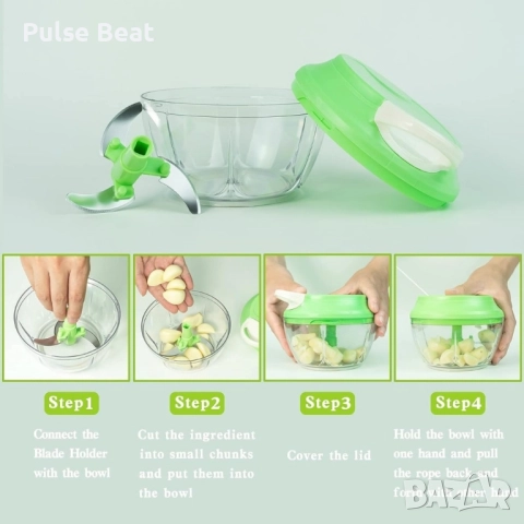 Механичен пластмасов ръчен чопър с въже за смилане на храна, снимка 5 - Други - 52406738