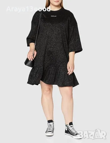 Replay Дамска Макси памучна пролетно-лятна рокля, черна със златиста нишка