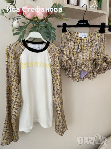 букле  елегантен оригинален сет комплект от две части блуза и къси панталони къдрици Natasha Zinko, снимка 2 - Костюми - 44922473