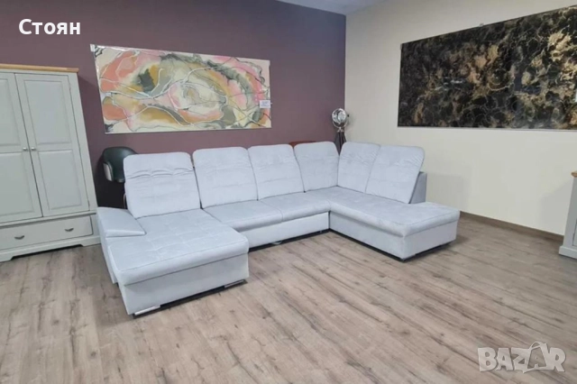 Сиво син П образен ъглов диван от плат Nigrum с функция сън, снимка 4 - Дивани и мека мебел - 52125490