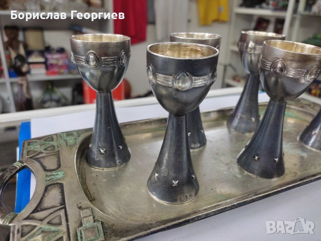 Посребрени чашки за ликьор с поднос wmf, снимка 3 - Антикварни и старинни предмети - 40570773