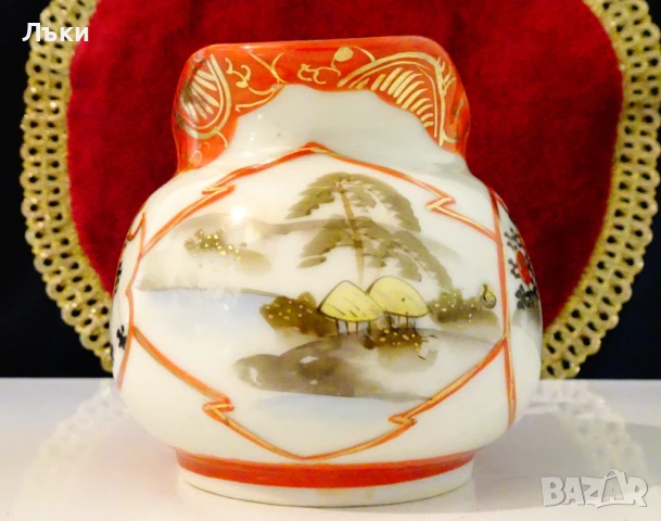 Кана,каничка японски порцелан Kutani-yaki,синигер,гейши,злато. , снимка 2 - Антикварни и старинни предмети - 51220892