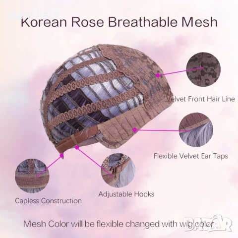 Лилава права перука с бретон, снимка 2 - Аксесоари за коса - 50622011